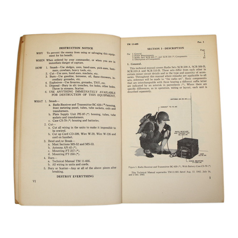 Manuel technique TM 11-605, Radio Sets SCR-509-(*) and SCR-510-(*), 1947
