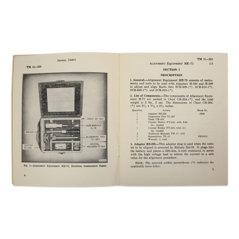 Manuel technique TM 11-318, Alignment Equipment ME-73, 1945