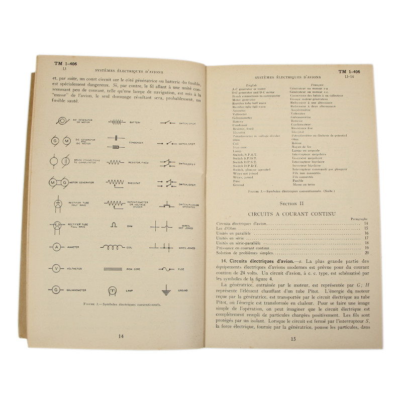 Manual, Technical, TM 1-406, Systèmes électriques d'avions, 1943, French version