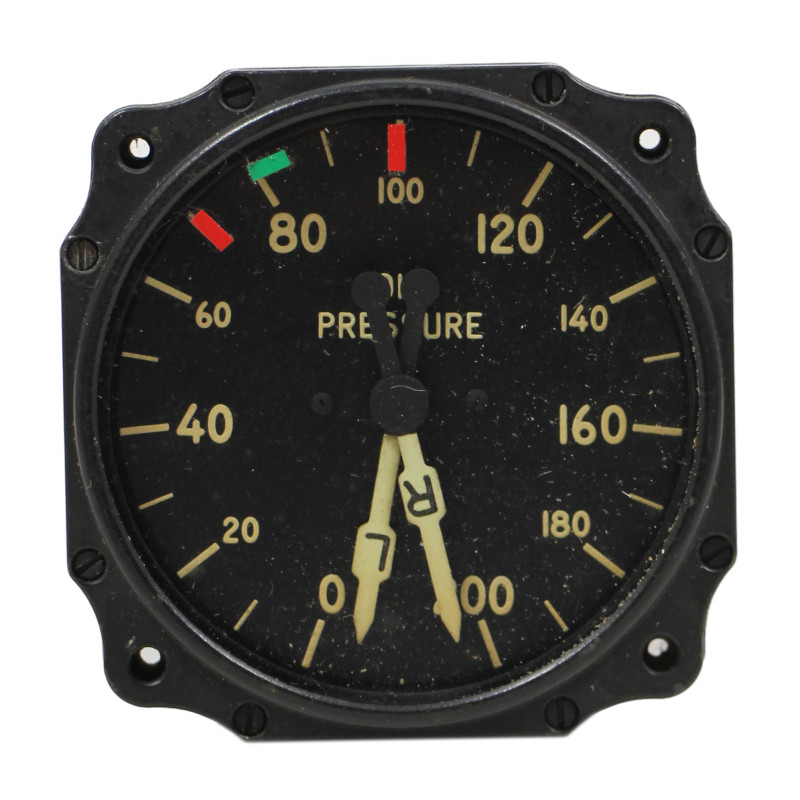 Jauge de pression d'huile, double, tableau de bord, Air Corps, Type B-9A, 1942