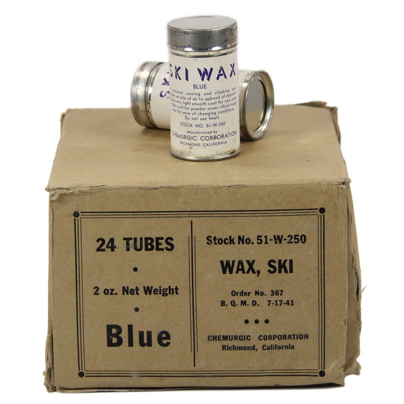 Tube de fartage pour ski, bleu, 1941, FSSF & Mountain, SKI WAX