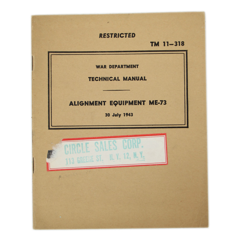 Manual, Technical, TM 11-318, Alignment Equipment ME-73, 1943