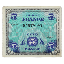 Banknote, 5 Francs, Invasion Money, 1944