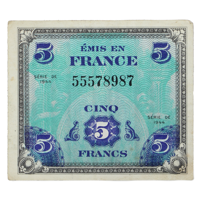 Banknote, 5 Francs, Invasion Money, 1944