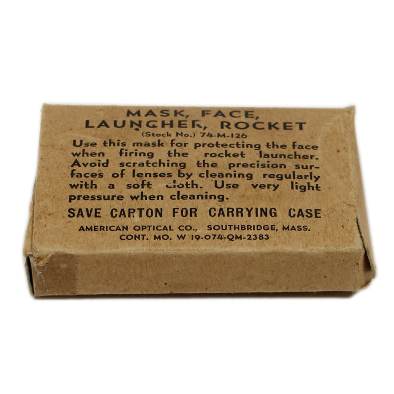 Masque facial pour tireur bazooka, AMERICAN OPTICAL CO. 1944, dans sa boîte
