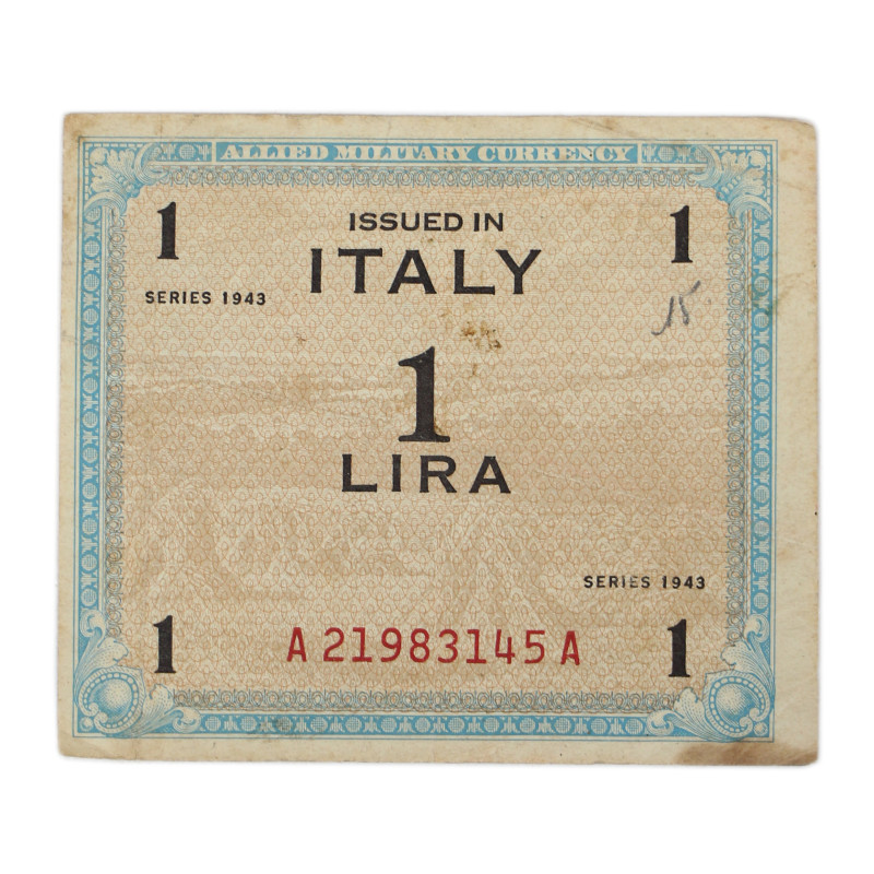 Banknote, 1 Lira, Invasion Money, 1943