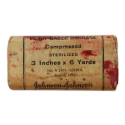 Bandage, Plain Gauze, Compressed, Sterilized, Johnson & Johnson, Contract No. N 140S-12438A, 1942, US Navy, Corpsman