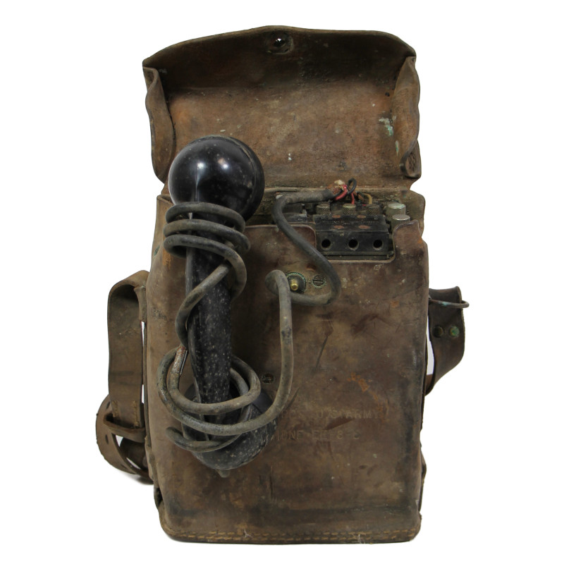 Téléphone de campagne EE-8-B, Signal Corps, avec sacoche en cuir