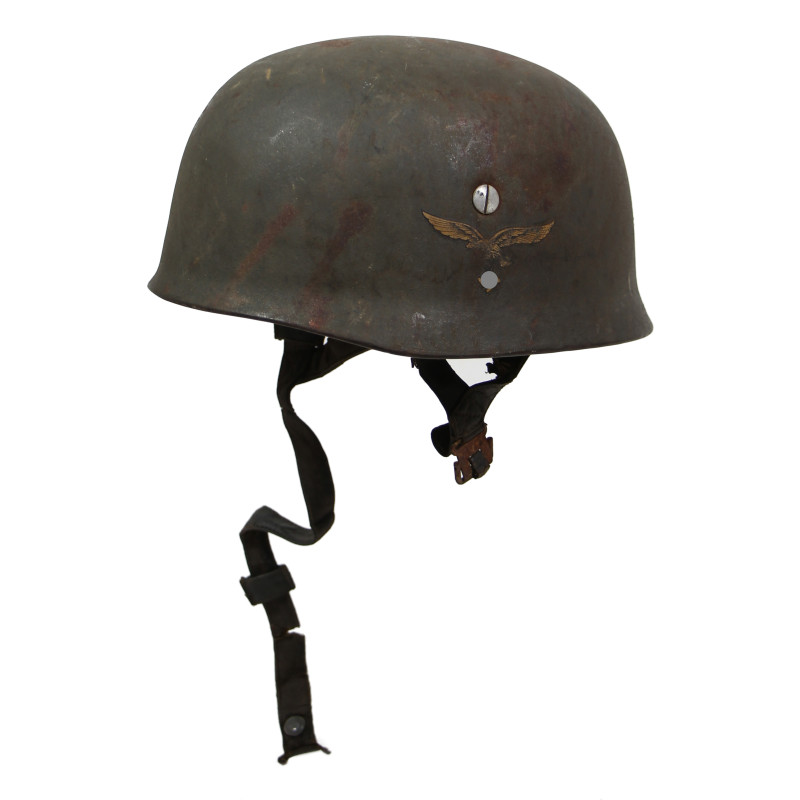 Casque parachutiste M38, Fallschirmjäger, à insigne, impacté, Paris