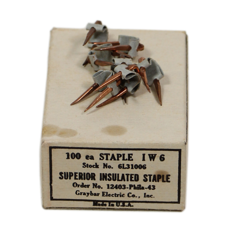Boîte de 100 agrafes pour câble téléphonique, US Army, 1943