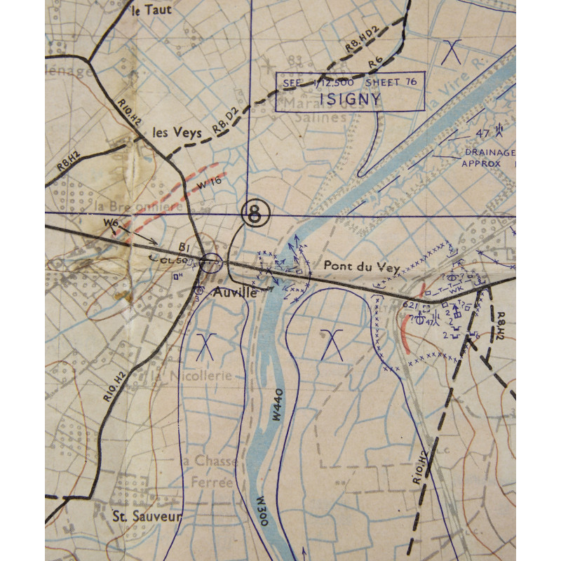 Carte alliée, ISIGNY, "Top Secret", 1944, Normandie