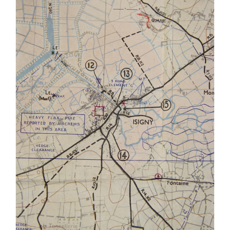 Carte alliée, ISIGNY, "Top Secret", 1944, Normandie