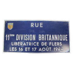 Plaque de rue, "11ème Division britannique, libératrice de Flers les 16 et 17 août 1944"