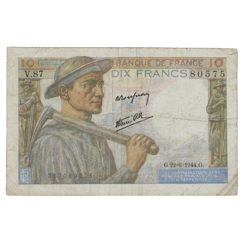 Billet, 10 francs français, 1944