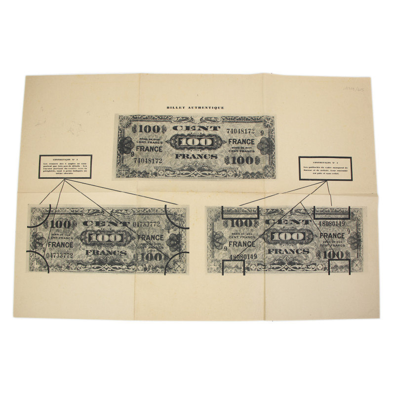 Affiche, contrefaçons du billet d'invasion, 100 francs, 1945 Affiche, contrefaçons du billet d'invasion, 100 francs, 1945