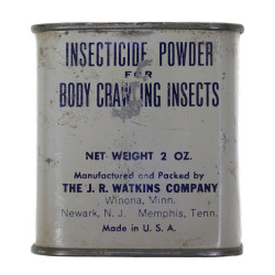 Boîte de poudre insecticide, US Army, THE J. R. WATKINGS COMPANY, pleine