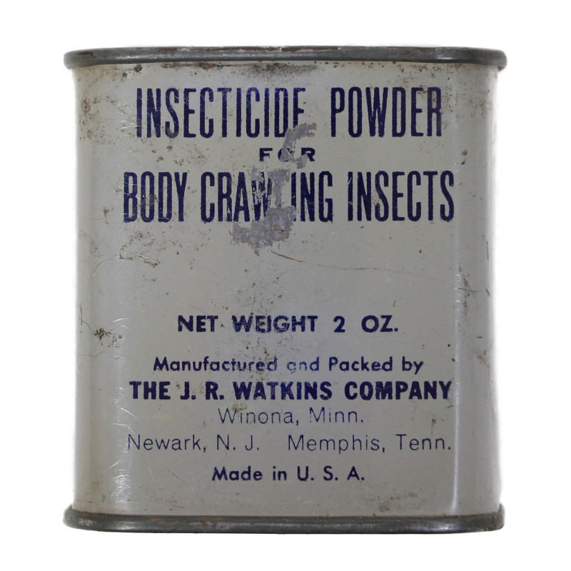 Boîte de poudre insecticide, US Army, THE J. R. WATKINGS COMPANY, pleine