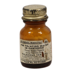 Flacon de 50 pastilles d'halazone, ABBOTT LABORATORIES, plein