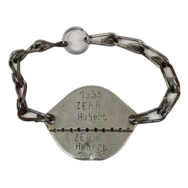 Dog Tag, French, Hubert Zerr, 'Malgré-nous', KIA, July 2, 1944, Minsk Dog Tag, French, Hubert Zerr, 'Malgré-nous', KIA, July 2, 1944, Minsk