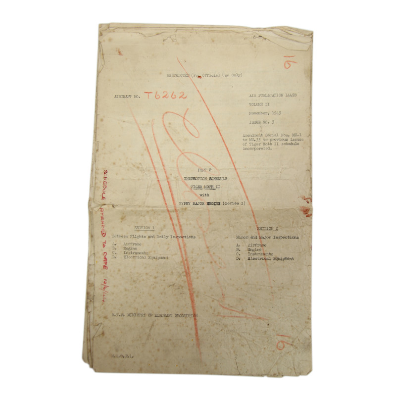 Aircraft Servicing Forms, Spitfire & Tiger Moth, Royal Air Force