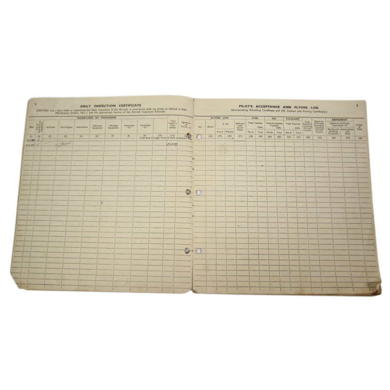Aircraft Servicing Forms, Spitfire & Tiger Moth, Royal Air Force