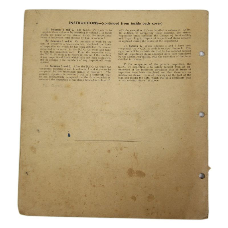 Aircraft Servicing Forms, Spitfire & Tiger Moth, Royal Air Force