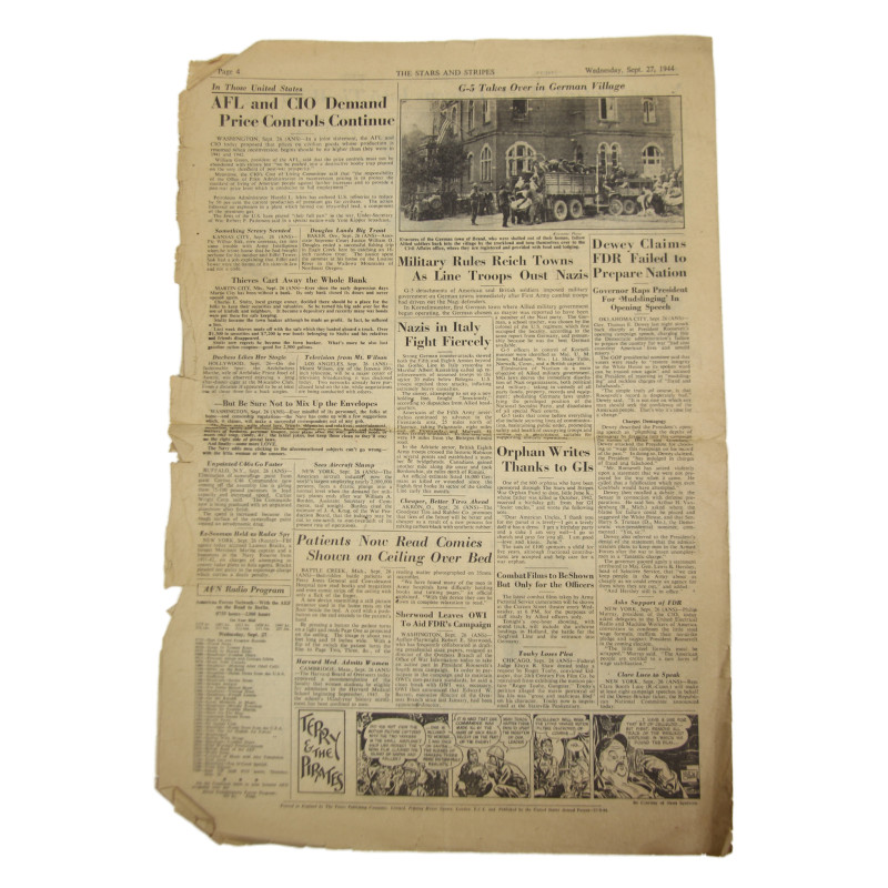 Newspaper, The Stars and Stripes, September 24, 1944, 'British Open New Drive From Corridor'