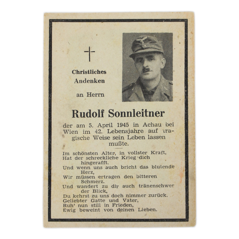 Sterbebild, Remembrance Card,  Rudolf Sonnleitner, Luftwaffe, 1945