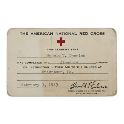 Certificat, formation de secourisme, American Red Cross, Bessie Dennick, 1943