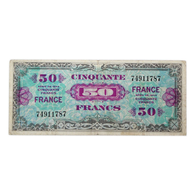 Banknote, Invasion Money, 50 Francs, 1944, 2nd Issue Banknote, Invasion Money, 50 Francs, 1944, 2nd Issue