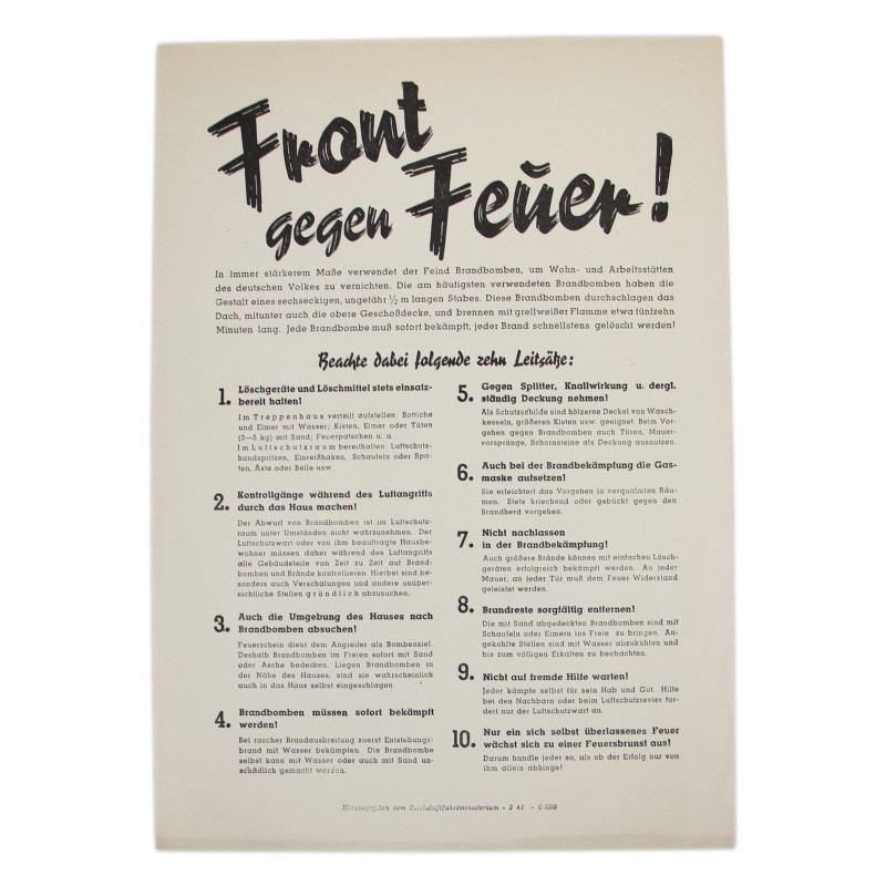 Tract allemand, Front gegen Feür!, consignes à la population, 1941