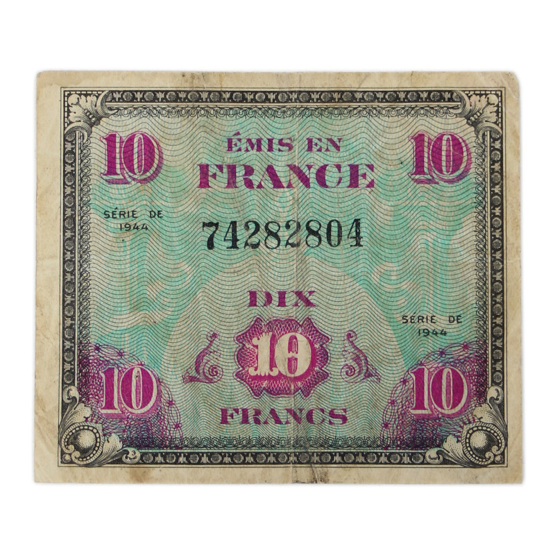Banknote, 10 Francs, Invasion Money, 1944