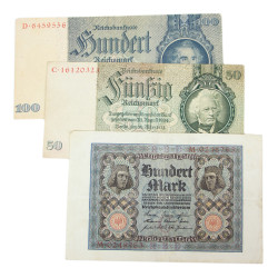 Billets de banque allemands, 100 Mark, 1920, 50 et 100 Reichsmark, 1933-1935