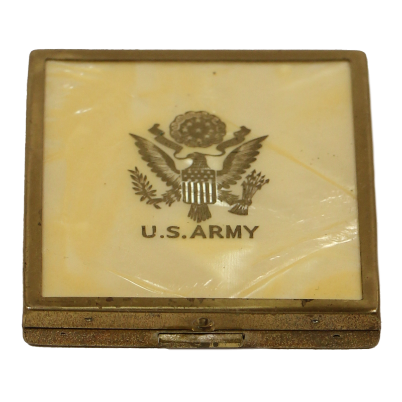 Poudrier en laiton, personnel féminin, couvercle nacré, US Army