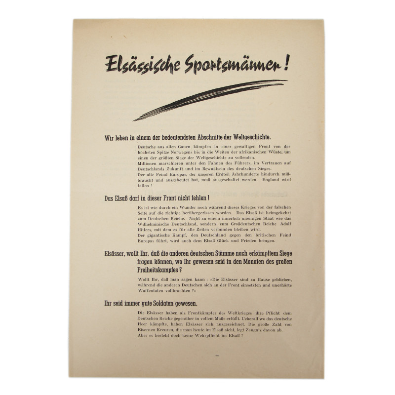 Leaflet, Propaganda, Elsässische Sportsmänner!, Waffen-ᛋᛋ, Strasbourg