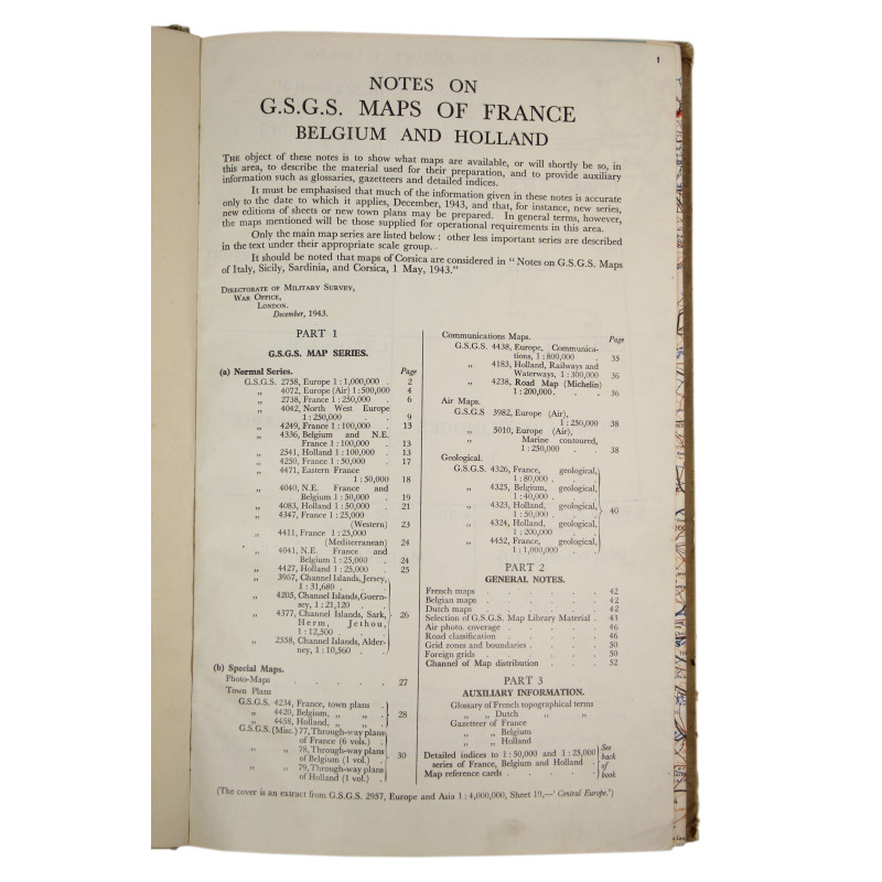 Document classé "Secret", Notes on G.S.G.S. Maps of France, Belgium and Holland, December 1943