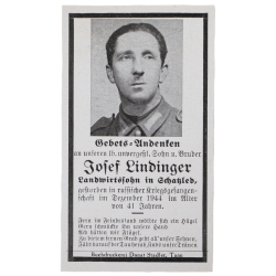 Sterbebild, carte du souvenir, Josef Lindinger, Heer, 1944