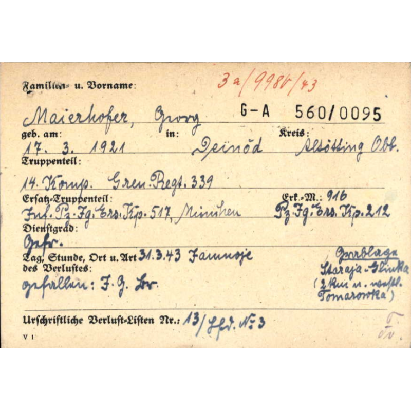 Sterbebilder, carte du souvenir, Gefr. Georg Maierhofer, Grenadier-Regiment 339, Heer, 1943