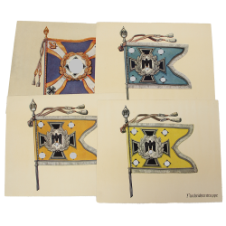 Lot of Four Illustrations, Standards of the Wehrmacht: Marine, Fahrabteilungen, Kavallerie, Nachrichtentruppe