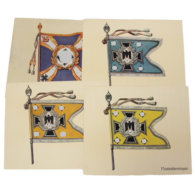 Lot of Four Illustrations, Standards of the Wehrmacht: Marine, Fahrabteilungen, Kavallerie, Nachrichtentruppe