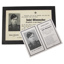 Avis de décès et carte du souvenir, Sterbebilder, Ob. Gefr. Josef Wimmeder, Panzerabteilung, Heer, 28 juin 1944, Normandie