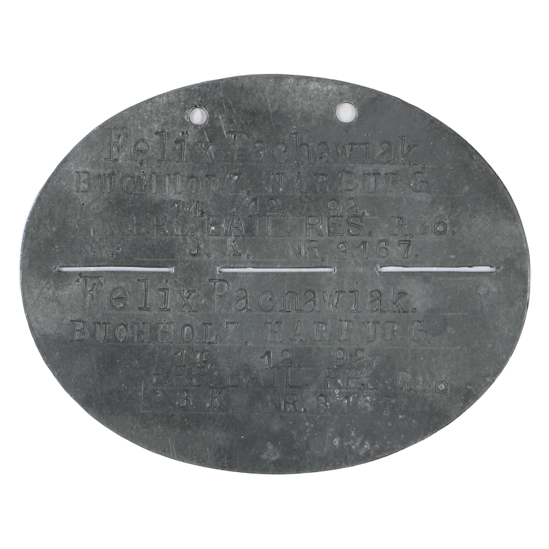 Tag, Identity, German, Felix Pachawiak, 3. Kompanie, Ersatz-Bataillon-Reserve, Regiment 86, World War I