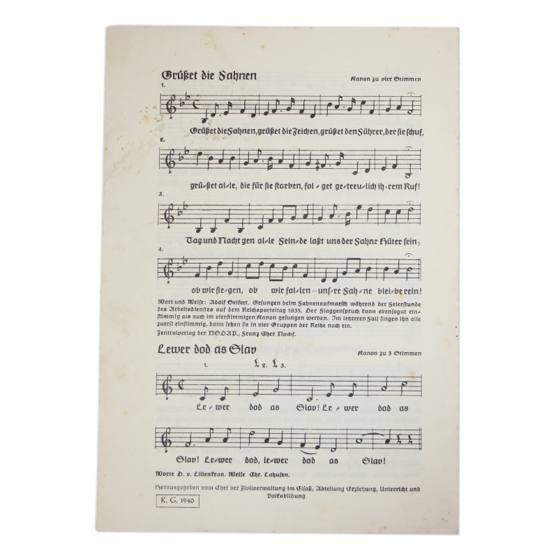 Partition allemande, Nun laßt die Fahnen fliegen, Alsace, 1941