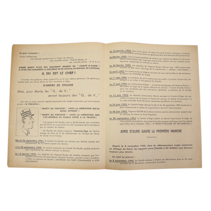 Leaflet, Propaganda, Anti-Communist and Anti-Gaullist, French North Africa, 1943