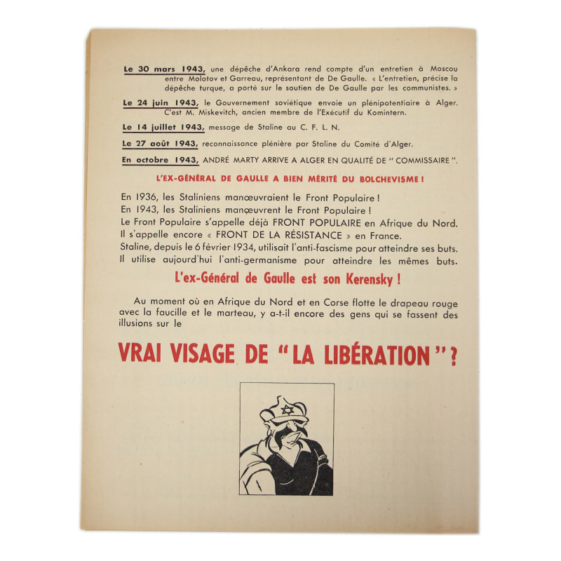 Tract anticommuniste et antigaulliste, Afrique du Nord, 1943
