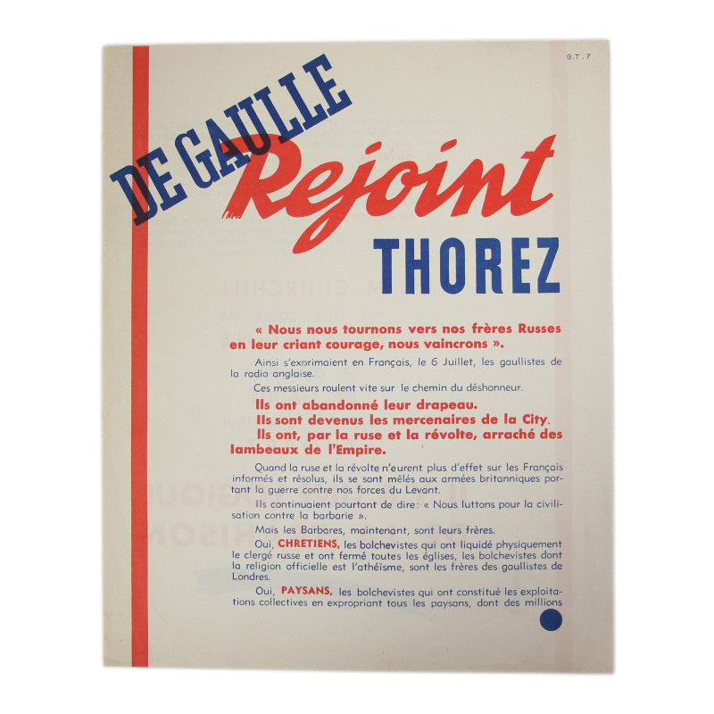 Leaflet, Propaganda, Anti-Communist and Anti-Gaullist, 1941