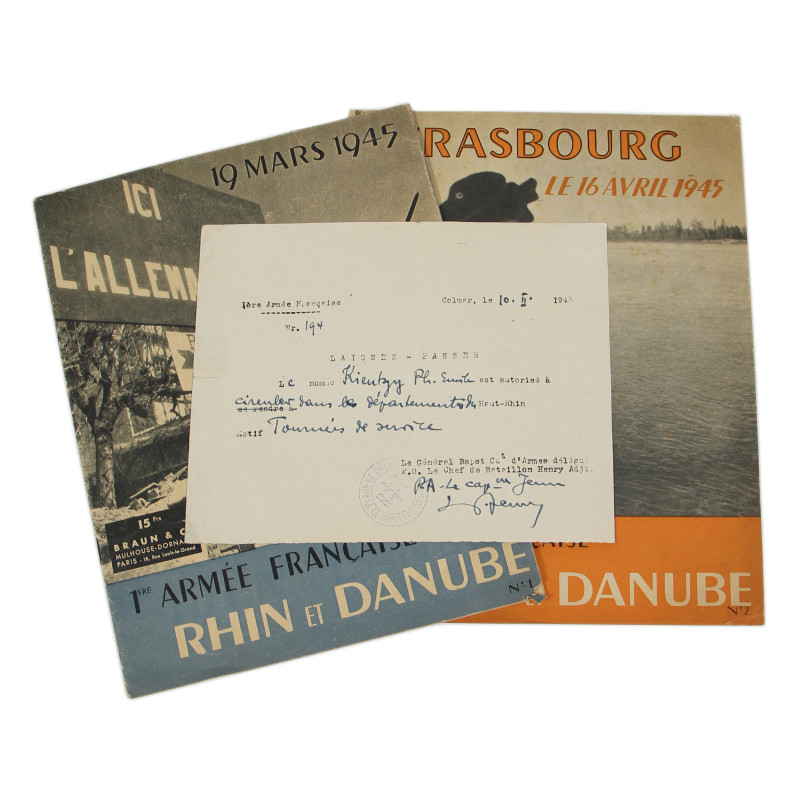 Journal illustré, 1ère Armée française - Rhin et Danube, numéros 1 et 2, mars-avril 1945, avec laissez-passer