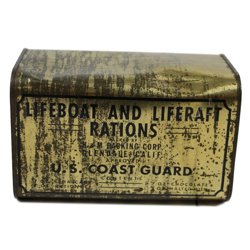 Can, Tin, LIFEBOAT AND LIFERAFT RATIONS, US Coast Guard, Empty Can, Tin, LIFEBOAT AND LIFERAFT RATIONS, US Coast Guard, Empty