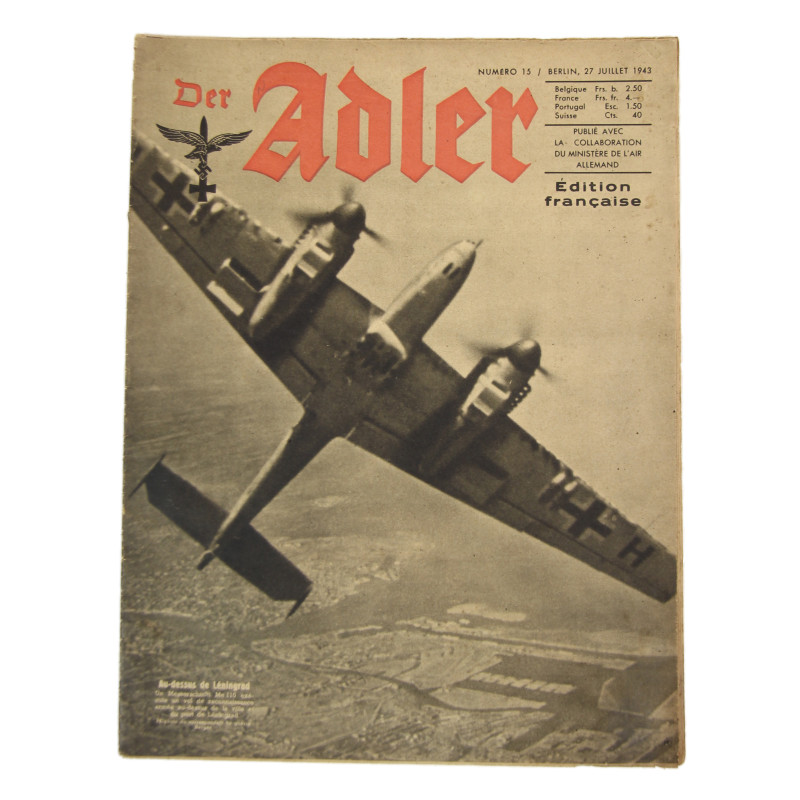 Magazine, Der Adler, July 27, 1943, French Edition, Messerschmitt Me 110