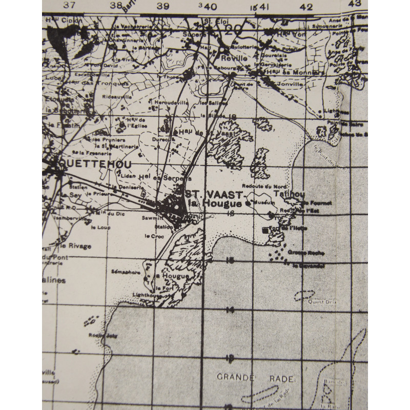 Map, British, VALOGNES, Azeville, Ravenoville, Saint-Marcouf, 1942